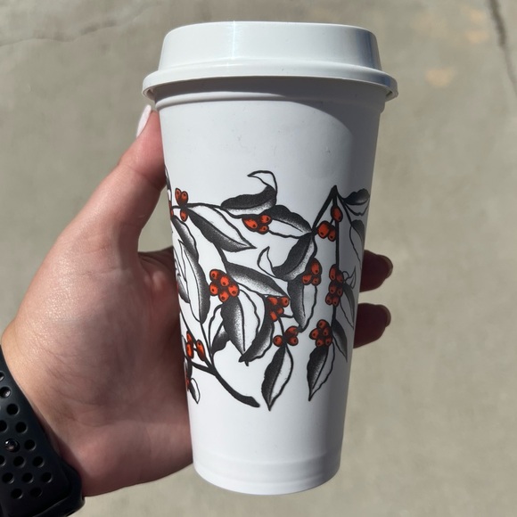 Starbucks Reusable Hot Cup White with Mistletoe - NEW - Picture 1 of 6